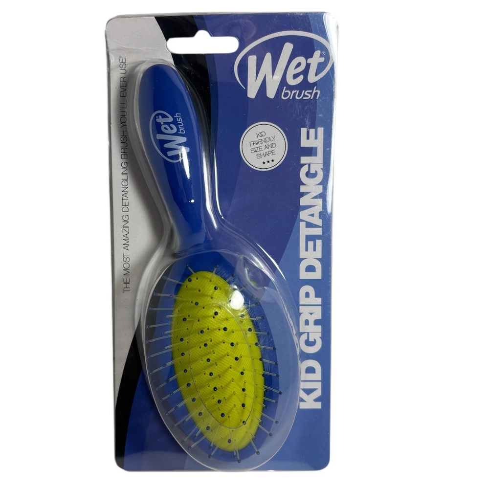 Wet Brush Kid Grip Detangle Hairbrush Blue and Green Kid Friendly Size and Shape